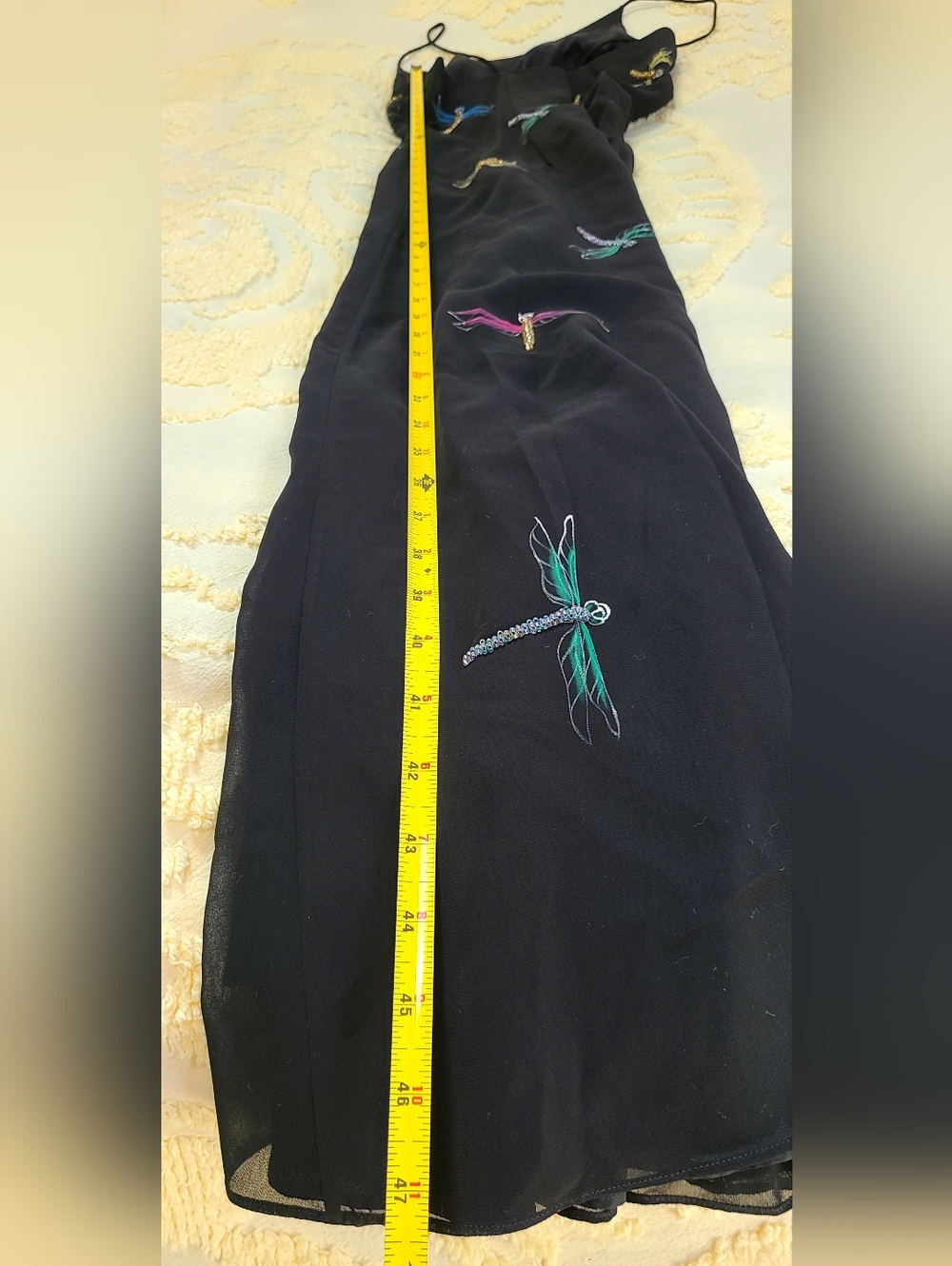 NWOT Cassandra Stone Elegant Black Dragonfly Maxi Dress With Matching Scarf - Picture 14 of 16